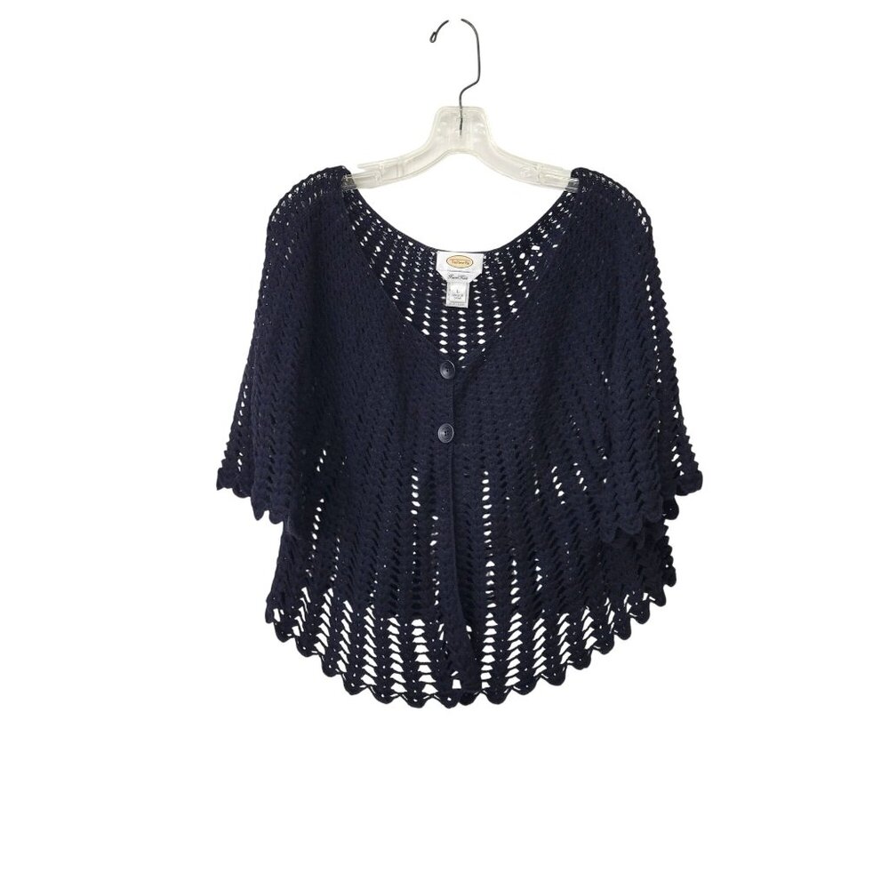 Talbots Crocheted Black Cotton Openwork Sweater Women's Size Large - Picture 4 of 5